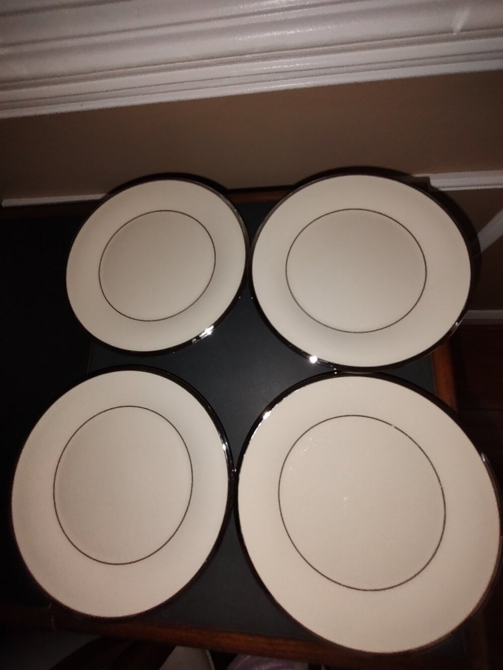 LENOX SOLITAIRE FINE CHINA FOUR SALAD PLATES IVORY-PLATINUM RIM DISHWASHER SAFE
